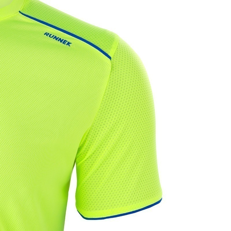 Maillot Technique Runnek Ultra Jaune Fluor Bleu Royal Homme Detail