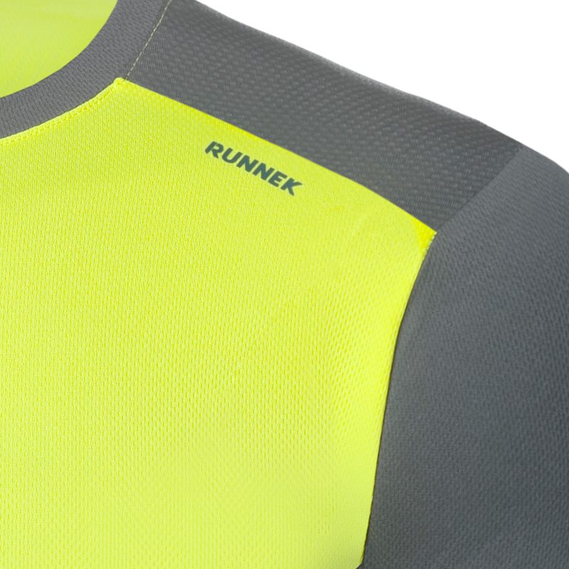 Maillot technique runnek ethilo jaune fluor gris homme detail