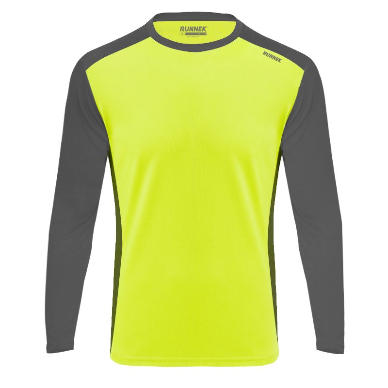 Maillot technique runnek ethilo jaune fluor gris homme face