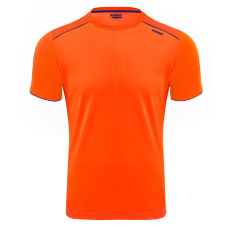 Maillot technique runnek ultra orange fluo bleu navy face