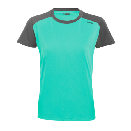 Maillot technique runnek limit bleu acquamarine gris plomb femme face