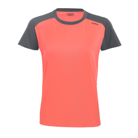 Maillot technique runnek limit corail fluo plomb femme face