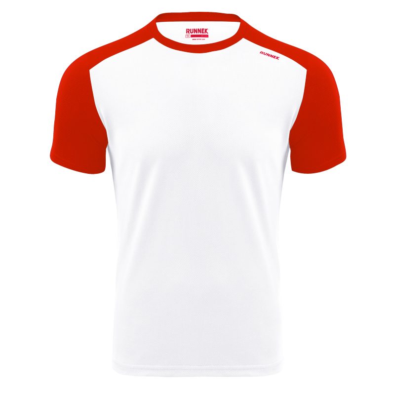 Maillot technique runnek milos blanc rouge homme face